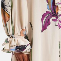 Robe midi plissée évasée à imprimé floral chic vintage, col en V, manches longues, coupe trapèze naturelle, qualité supérieure, personnalisable, vente chaude directe usine