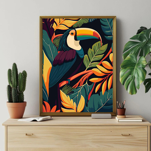 Affiche murale de la jungle fleurie avec tigre et léopard, impression sur toile d'animaux sauvages, taille personnalisable, imperméable, décoration murale pour la maison - Product Image 2