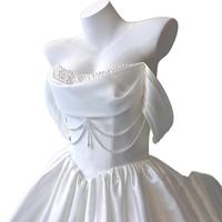 Robe de cocktail blanche en satin de style court français, épaules dénudées, modeste, longueur au sol, dentelle pour mariage, fiançailles, anniversaire, fête, banquet