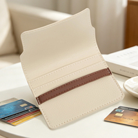 Dompet Kartu Minimalis dari Kulit PU dengan Desain Tali dan Penutup Lipat, Organizer Kartu Tipis untuk Kantor, Hadiah Profesional