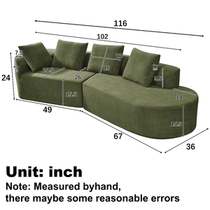 Modern Curved Sectional <b>Sofa</b> with High-Density Fully Compressed <b>Sponge</b> and Chaise Lounge - Product Image 5