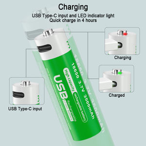 PUJIMAX 2 Stück 3,7V Li-Ionen Wiederaufladbare Batterien Typ C Ladung 13000mWh USB 18650 Lithium-Akku für Türklingel Mini-Ventilator - Product Image 2