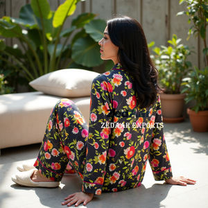 Ensemble de pyjama en coton élégant pour femmes de haute qualité Vêtements de nuit confortables à imprimé floral pour l'été personnalisables - Product Image 3