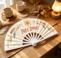 Éventail pliant en bambou blanc personnalisé BSBH, grand éventail sonore pour fêtes, mariages, cadeaux, éventail en tissu pliable