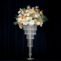 Support floral haut en acrylique argenté avec perles de cristal pour centre de table de mariage, décoration de table, événements, fêtes et cérémonies