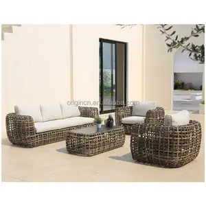 Luxus stilvolle Außenmöbel Tiefsitz halbrunder Rattan-Sofa-Sessel-Set