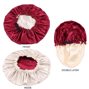 Bonnet <span class=keywords><strong>de</strong></span> nuit en satin double couche réglable, imperméable, pour la douche et le <span class=keywords><strong>bain</strong></span>, avec élastiques ajustables pour cheveux bouclés naturels - Product Image 3