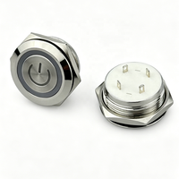Interrupteur à bouton super court de 22 mm, éclairé par LED, momentané, 1NO, IP65, étanche, en métal, avec LED RVB, bouton poussoir anti-vandalisme