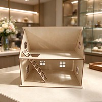 Kit Rumah Boneka Kayu Dua Lantai Miniatur dengan Tangga, Jendela, Ruangan Terbuka untuk Kerajinan DIY, Dekorasi Rumah, dan Hadiah