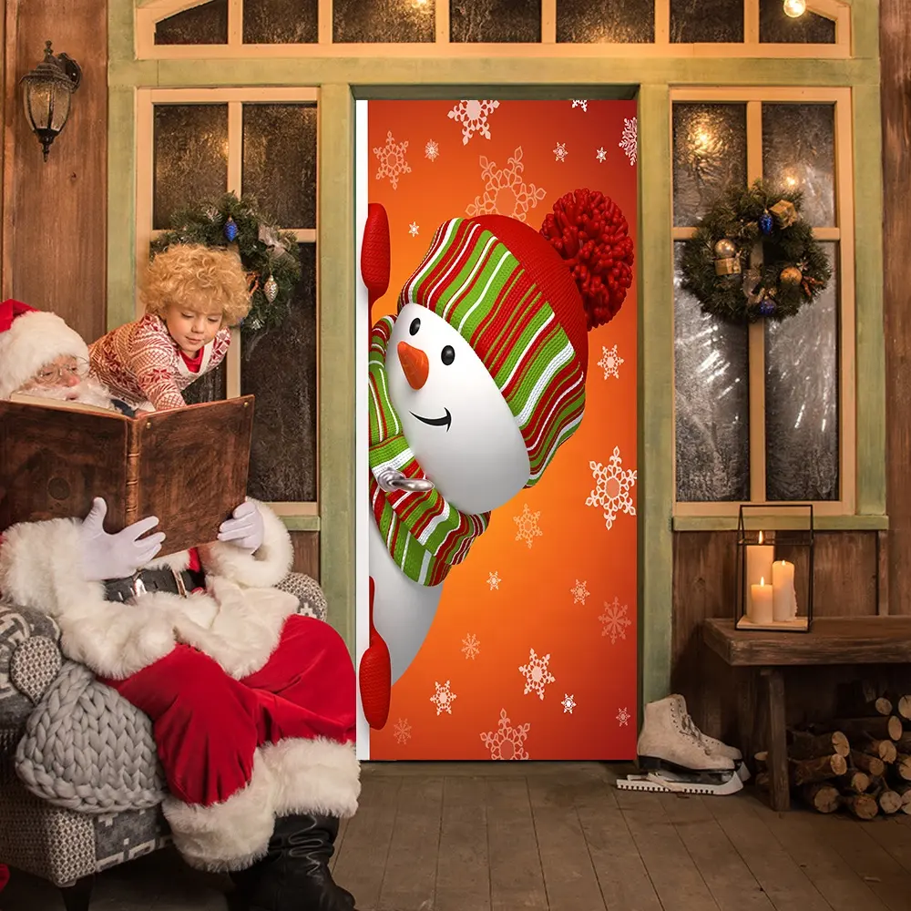 Christmas pattern digital 3d custom printed door stickers