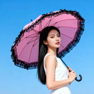 Parapluie pagode de luxe 16K, style droit, pour adultes, <span class=keywords><strong>mariage</strong></span>, longue <span class=keywords><strong>dentelle</strong></span>, poignée princesse, semi-automatique, rotation simple, polyester - Product Image 3