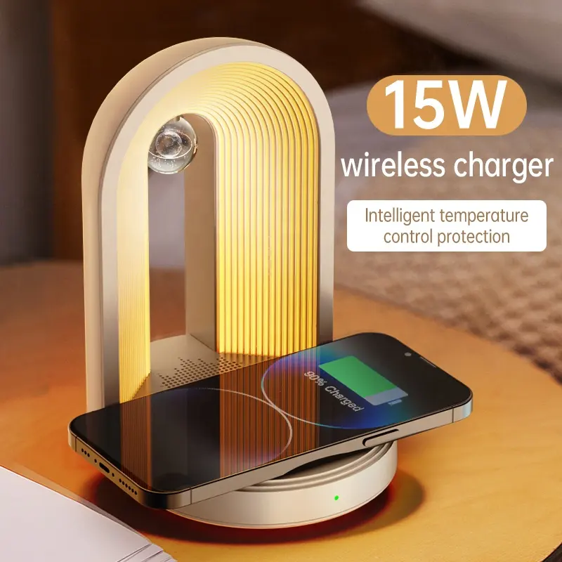 Trending products 2024 new arrivals Magnetic Wireless Charger Touch Switch With Light Music Lamp BT Speaker Adjust Temperature