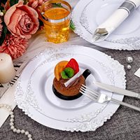 50 pièces de vaisselle en plastique dorée avec bord argenté, assiettes jetables de 10,25 pouces et assiettes à dessert de 7,5 pouces, élégantes et fantaisie pour mariage