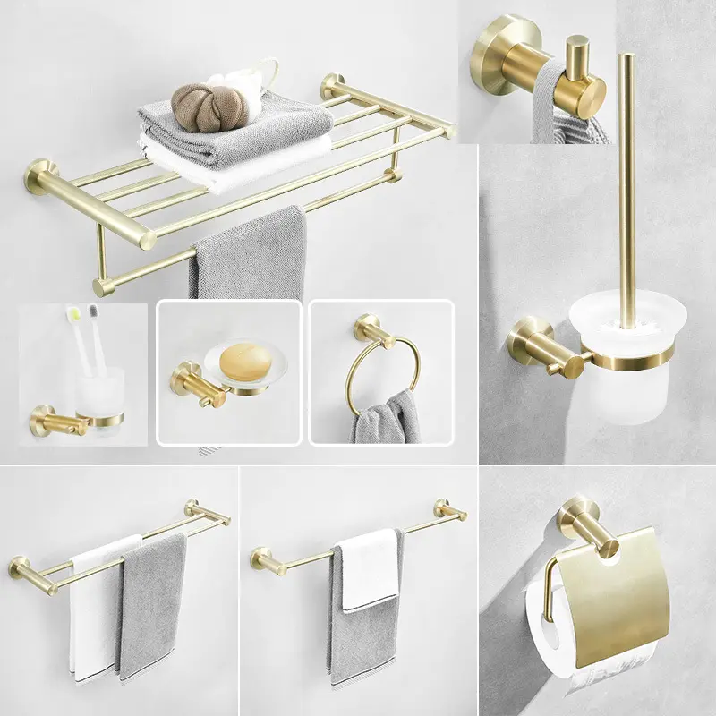 Geborsteld Goud Handdoekenrek Rvs Handdoekenrek 304 Badkamer Opbergrek Badkamer Hardware Hanger Set