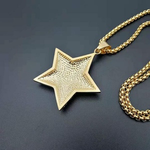 Hiphop Blink White Crystal Gold Plated Necklaces Jewelry Stainless Steel Star Pendant Necklace - Product Image 4