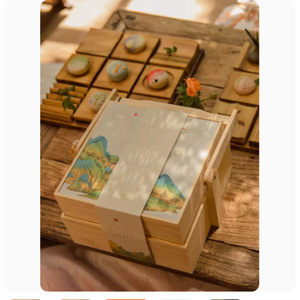 กล่องของขวัญขนมไหว้พระจันทร์ไม้ทรงสี่เหลี่ยม ทำจากไม้สนอะคาเซีย ปรับแต่งได้ สำหรับงานแต่งงาน ของว่าง ชา - Product Image 2