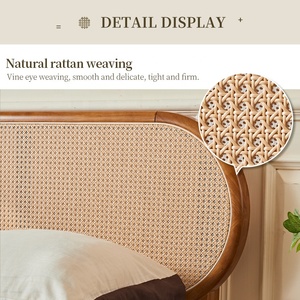 <span class=keywords><strong>Letto</strong></span> con Struttura in Legno Massello e Testiera in Rattan, Stile Boho Moderno Scandinavo, Personalizzabile per Camere da <span class=keywords><strong>Letto</strong></span> di Case Mediorientali - Product Image 4