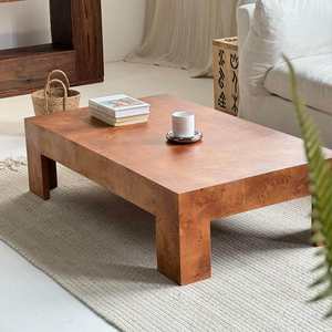 Table basse carrée en bois de ronce brun antique, mobilier contemporain pour hôtel, séjour, table centrale vintage - Product Image 5