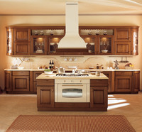 Cuisine Modulaire Contemporaine avec Meubles en Bois Massif, Plan de Travail en Acrylique et Marbre, Mobilier de Luxe Sur Mesure pour Appartement, Robinet Inclus