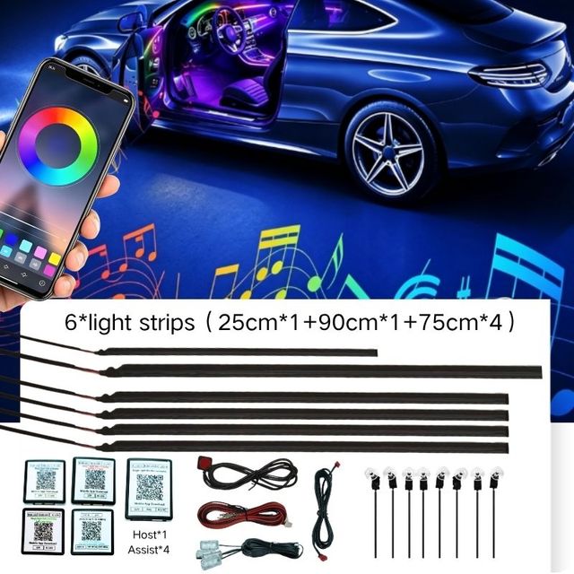 Car Ambient Light Kit Bluetooth APP Controller Box RGB LED Strip 12V Music Sync Ambient Light Replacement Control Box