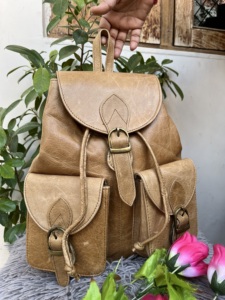 Sac à dos en cuir véritable fait à la main, sac à dos multi-usages, sacs d'école - Product Image 3