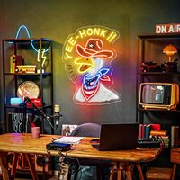 Enseigne LED, Lumière Néon Cowboy Goose, Luminaire Mural Amusant pour Chambre à Coucher, Art Mural Canard Oie Oiseau Amusant Écran de présentation décoratif sur le thème des animaux de la ferme