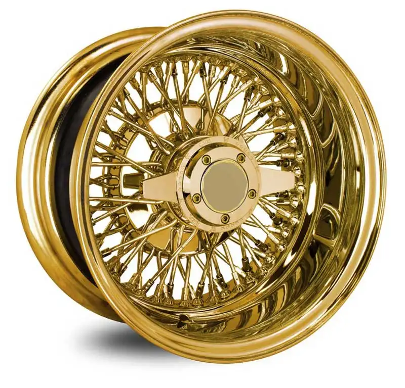 14'' Inch Gold Spoke Wheels Deep Dish Wire Rims Cross Lace 72 Multi Staggerd Spoke Wire Wheels For Packard 14x6 14x7