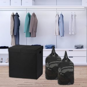 2025 nóng bán tùy chỉnh logo giặt giỏ, đơn giản hộ gia đình đôi giặt giỏ với nắp và có thể tháo rời túi, màu đen - Product Image 3