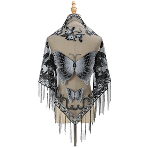 Vente en gros de châles vintage de style bohème, colorés, à imprimé dentelle triangulaire, avec franges, pour femmes - Product Image 4