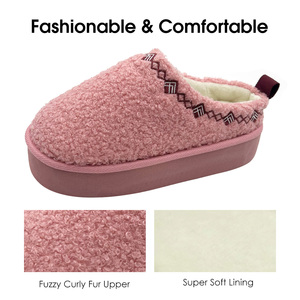 Pantoufles d'extérieur d'intérieur pour chambre à coucher pour femmes avec chaussures de maison à plate-forme en mousse à mémoire de forme bouclée floue - Product Image 3