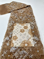 NI.AI Nouvelle dentelle élégante perlée avec pierres brodées et paillettes, tissu en dentelle filet pour robes de mariée, fêtes et anniversaires