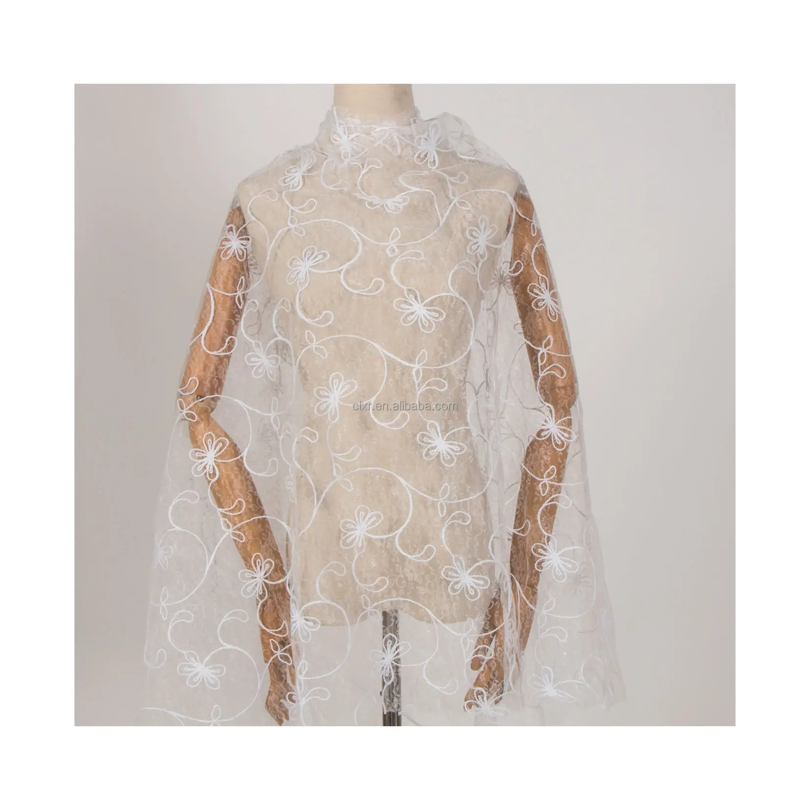 ウェディングイブニングドレス用中国チュールファクトリーフレンチレースハイエンド刺繍ホワイトパターン生地