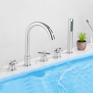<span class=keywords><strong>Robinet</strong></span> de baignoire moderne en laiton à 5 trous pour montage sur pont, avec douchette à main, mitigeur 3 poignées à débit élevé, cartouche céramique, pour salle de bain - Product Image 4