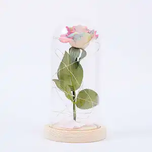 2024 fiore di rosa artificiale conservato In scatola a cupola di vetro per il regalo di San Valentino di compleanno