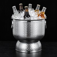 Seau à glace en acier de grande taille avec poignées pour les fêtes, les barbecues, le bar de jardin, le seau à bière, le refroidisseur à vin et à champagne