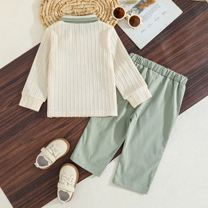 Conjunto de Dos Piezas para Niños Pequeños, Estampado Informal, de Lana, Manga Larga, Moderno, Cómodo, con Parche de Oso - Product Image 2