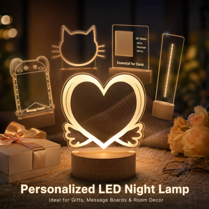 Lampe de nuit LED en acrylique mignonne en forme de chat, cœur, couronne, lumière décorative, cadeau personnalisé pour chambre à coucher - Product Image 1