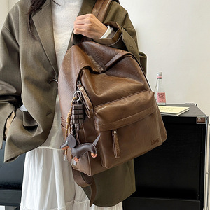 PU Leather New Retro Waterproof Student School <b>Backpack</b> High-capacity Waterproof <b>Backpack</b> for Female High <b>College</b> Students - Product Image 2