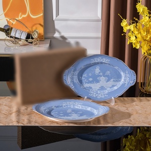 Best-selling American Double-Handled <b>Ceramic</b> Tray Set 2 Pieces-New Design Non-Toxic Flower Pattern for Wedding Dinnerware Gift - Product Image 2