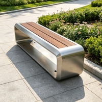 Banc de parc robuste en acier inoxydable de qualité 304 avec assise en lattes de bois durables pour les places publiques et l'art public
