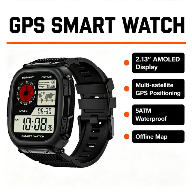 2026 New DM66 Smart Watch, 2.13" AMOLED Touch Screen, Outdoor GPS with Offline Map 5ATM Waterproof Compass BT Call Smart Watch