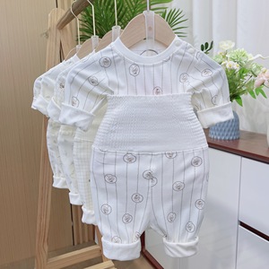 Pijama de Algodón 100% Transpirable con Estampado de Dibujos Animados, Clase A, para Bebés, de Cintura Alta, con Protección para el Vientre, Conjunto de Dos Piezas, 0-24 Meses, Otoño - Product Image 3