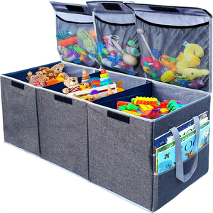 Caja de almacenamiento de material de 3 rejillas de alta calidad con diseño creativo, caja de almacenamiento de <span class=keywords><strong>juguetes</strong></span> rectangular duradera con tapa estampada en rejilla - Product Image 1