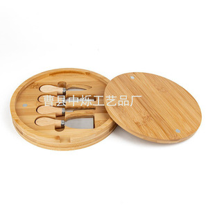 Ensemble plateau à fromage en bambou Zhongshuo avec couteau et fourchette, plateau de service rond en bois pour la cuisine à domicile - Product Image 2
