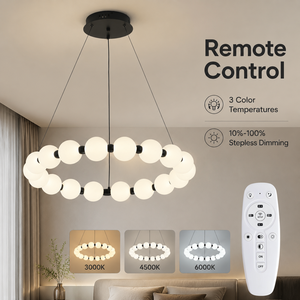 Lustre moderne à anneaux LED 30W avec télécommande, variateur d'intensité, trois couleurs, structure métallique pour salle à manger et salon intérieurs - Product Image 3