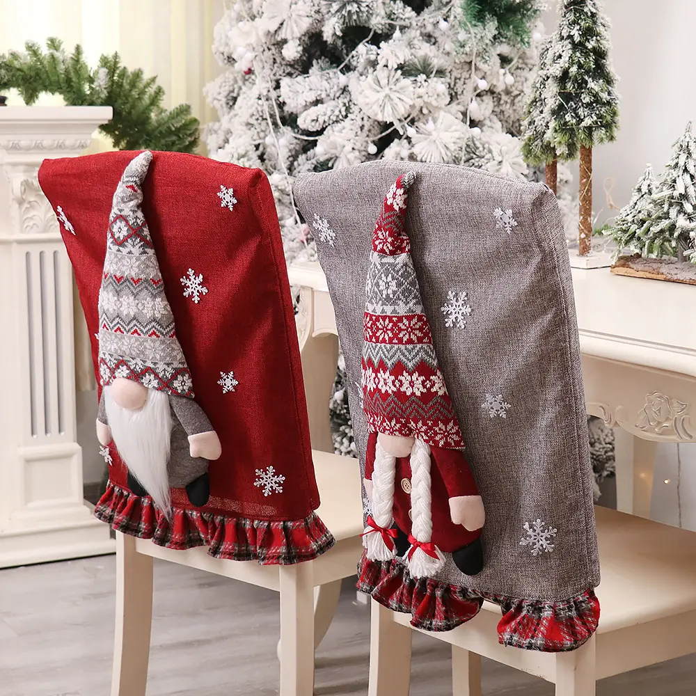 2022 New Xmas Party Decorations Red Gray Gnome Chair Back Covers Table Sets Fabric Christmas Chair Cover For Home Dinner Decor