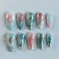 Fournisseur d'ongles Nouvelle arrivée Moyen été Amande 24pcs 3D Gel Bow Decorate Flower Faux Ongles Advanced Sense French Press on Nail