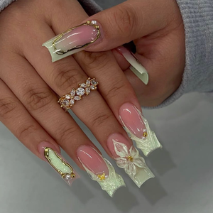 เล็บปลอมฝรั่งเศสสุดหรูแบบกดติด  ยาวเต็มเล็บ  ทำมือ  แบรนด์ส่วนตัว - Product Image 4