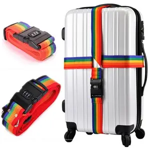 RL232 Baggage Belt Travel Rainbow Adjustable Luggage Suitcase Strap with Coded Lock Secure Lock Safe 2m Belt Strap