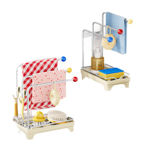 Organisateur d'évier de cuisine en acier inoxydable 2-en-1 mural et de comptoir, porte-serviettes avec égouttoir rotatif, sans perçage, vente en gros - Product Image 1